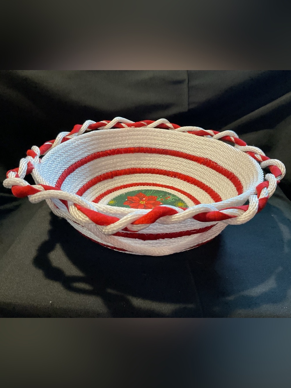 Handmade Festive Red & White Rope Bowl - Holiday Centerpiece
